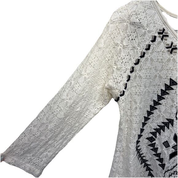 Free People Boho Lace Embroidered Pullover Top L Ivory Cream Romantic Chic - Picture 6 of 9